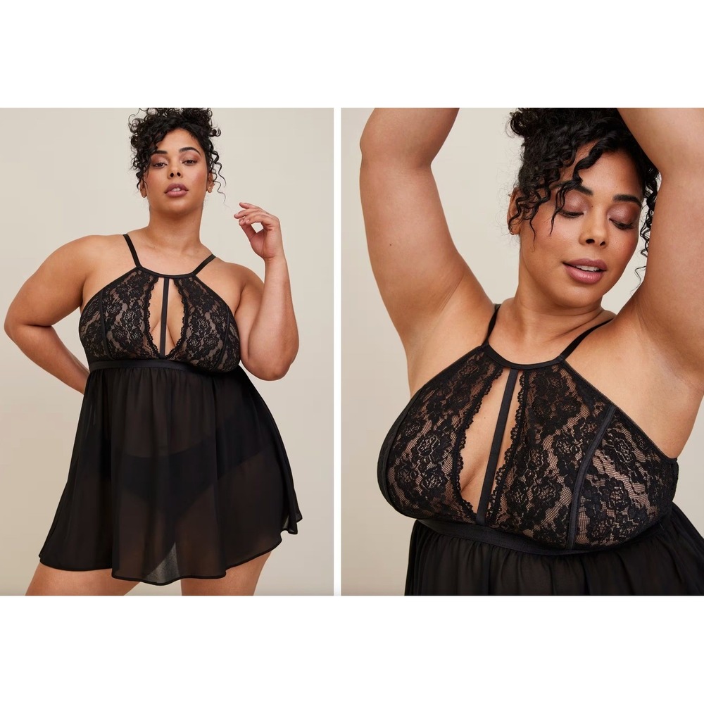 Torrid Lace High Neck Babydoll 3 Black Sheer Chiffon Plus Size Gothic Lingerie